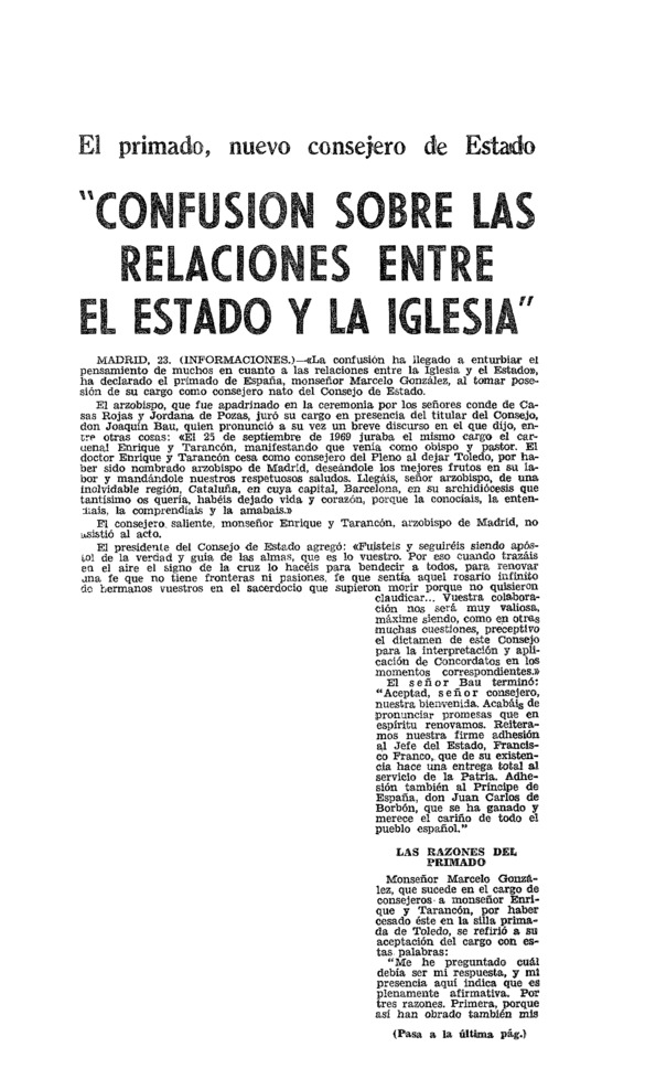 Confusión sobre las relaciones el estado y la Iglesia - Archivo Linz de la  Transición española | Fundación Juan March