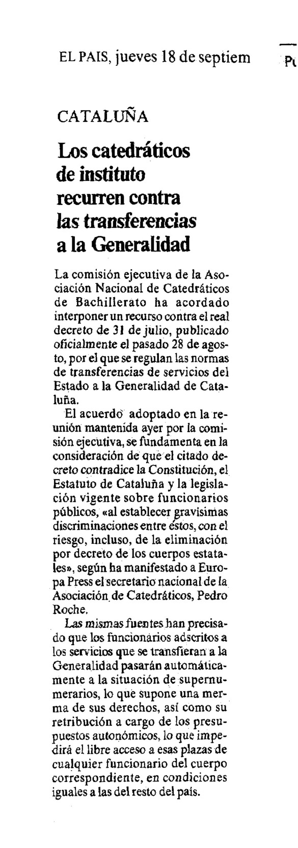 Los catedráticos de instituto recurren contra las transferencias a la