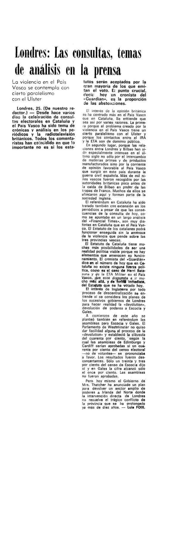 Cuando Ha Sido Cataluña Un Pais Londres: Las consultas, temas de análisis en la prensa - Archivo Linz de la  Transición española | Fundación Juan March