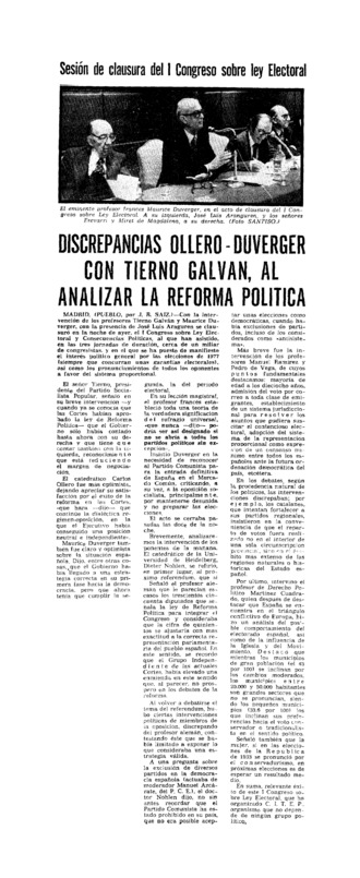 Discrepancias Ollero-Duverger con Tierno Galván, al analizar la Reforma Política