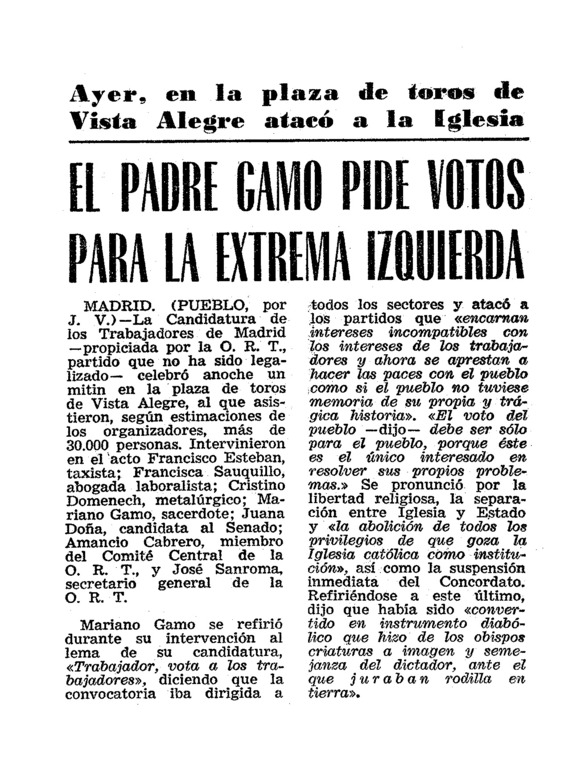 El padre Gamo pide votos para la extrema izquierda - Archivo Linz de la  Transición española | Fundación Juan March