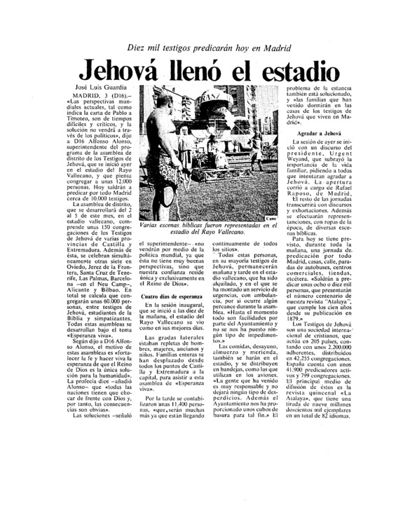 Jehová llenó el estadio - Archivo Linz de la Transición española |  Fundación Juan March