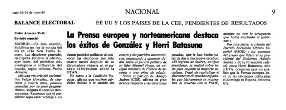 La Prensa europea y norteamericana destaca los éxitos de González y Herri - Archivo Linz de la Transición española | Fundación Juan March