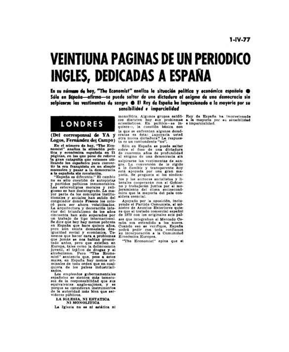 Veintiuna páginas de un periódico inglés, dedicadas a España Archivo