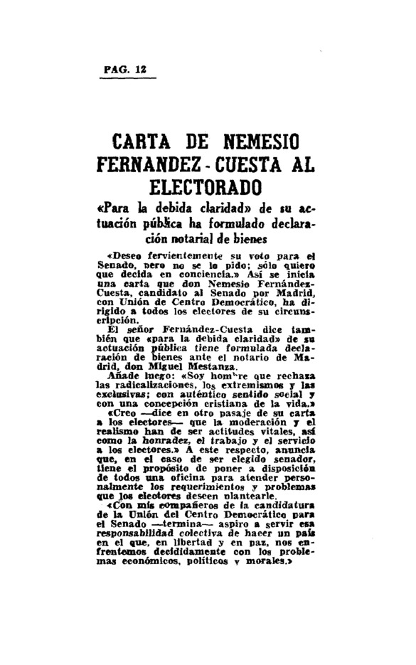 Carta de Nemesio FernándezCuesta el electorado Archivo Linz de la