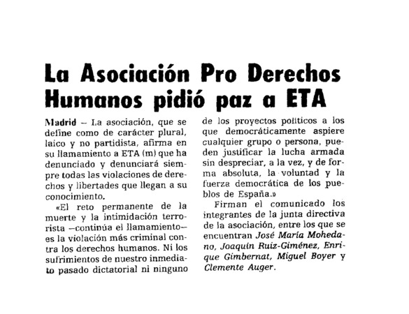 La Asociación Pro Derechos Humanos Pidió Paz A ETA - Archivo Linz De La ...