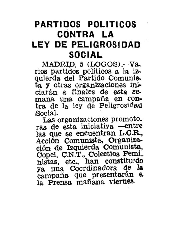 Partidos políticos contra la Ley de Peligrosidad Social Archivo Linz